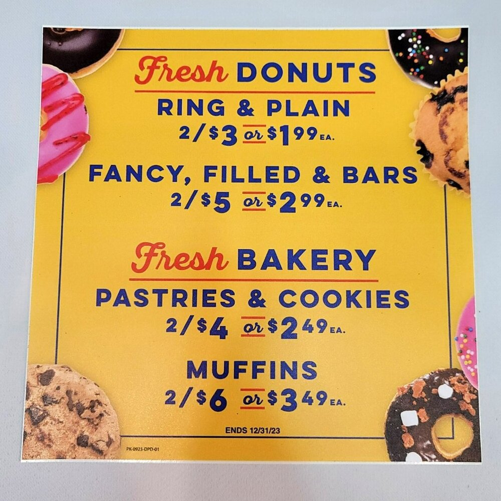 Fresh Donuts Fresh Bakery Pastries Cookies Muffins Graphic Sign Promo Sticker 8"